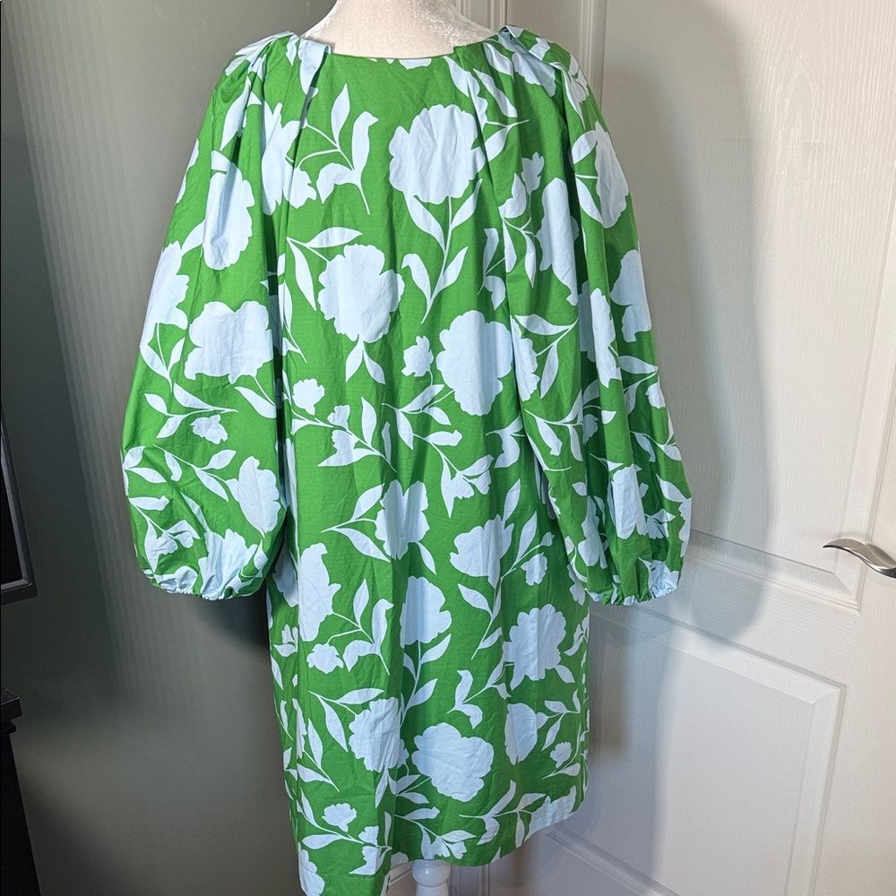 Kate Spade Floral Dress Green Cotton V Neck Balloon Sleeve XXL Plus - Picture 6 of 12